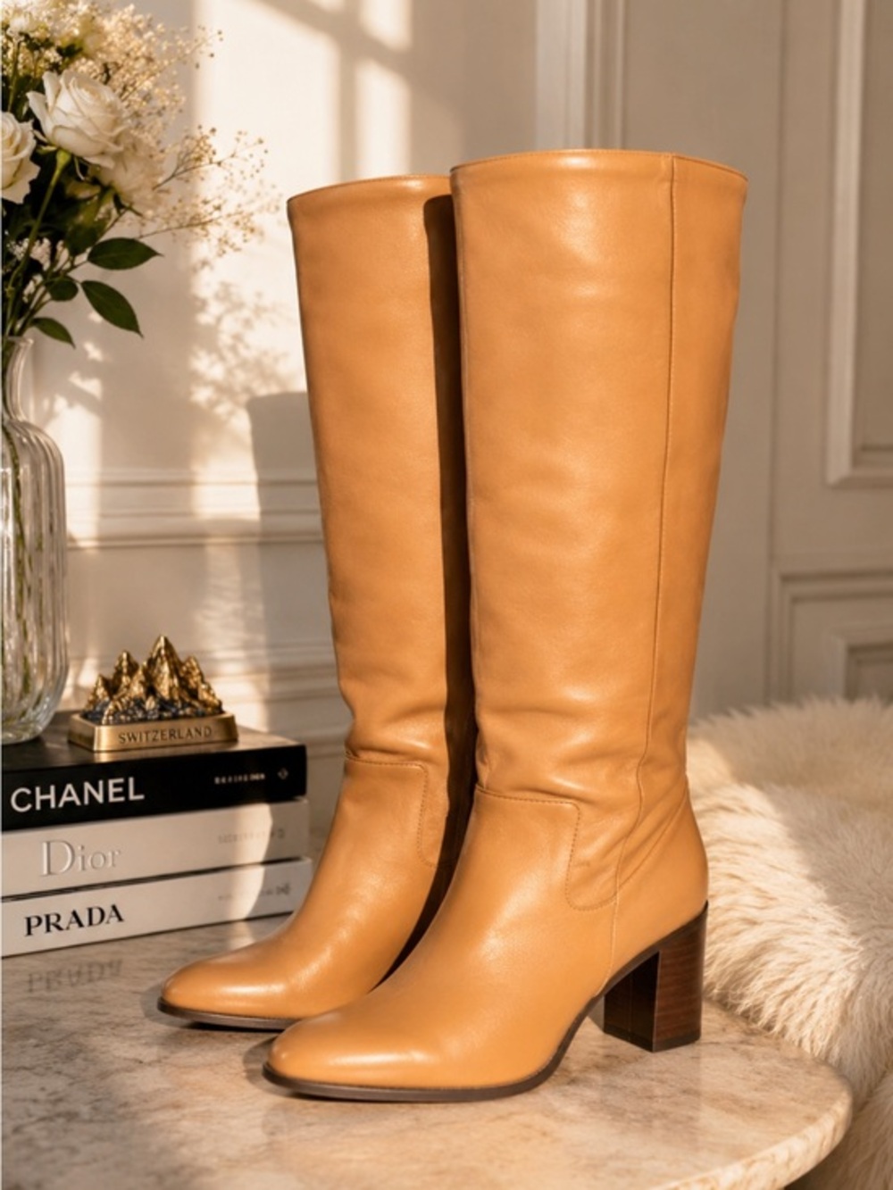 ZARA Camel Leather Knee-High Boots | Quiet Luxury European Style
